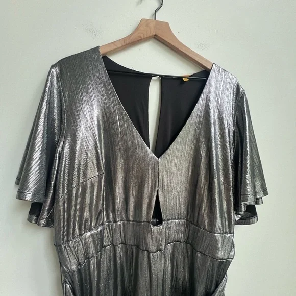Refinery29 x ELOQUII disco hipster Party Silver Metallic V-Neck Jumpsuit R29 14 - Picture 10 of 16